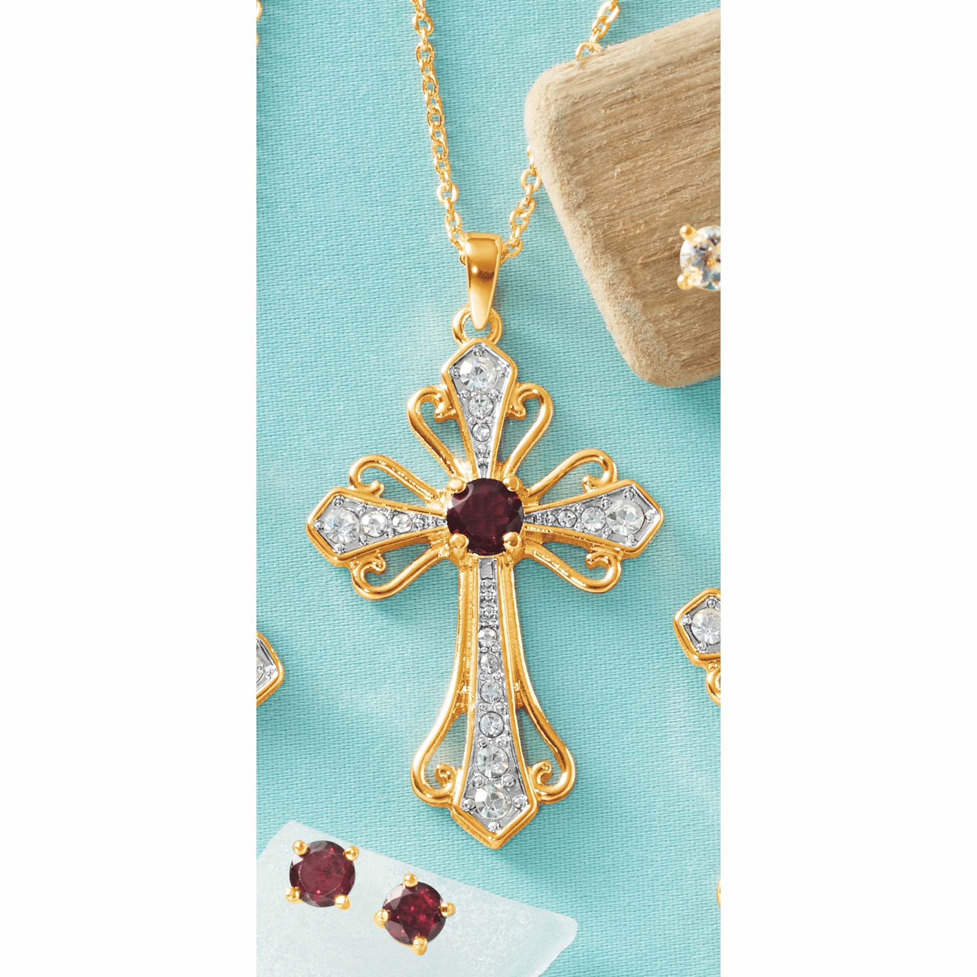 Gemstone Cross Pendant/Earrings Set 3 Gemstone Cross Pendant/Earrings Set