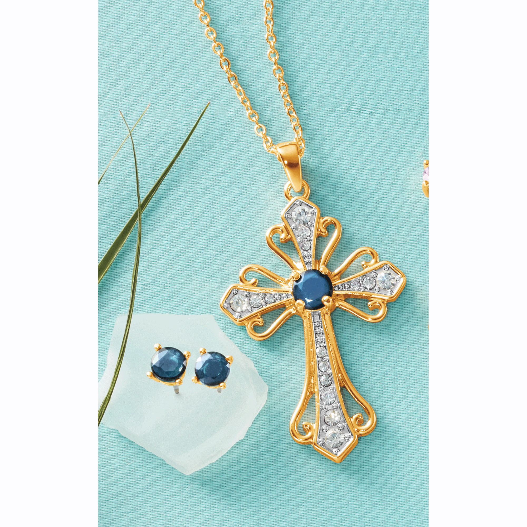 Gemstone Cross Pendant/Earrings Set 4 Gemstone Cross Pendant/Earrings Set