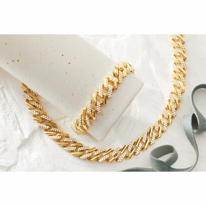 Men's Crystal Link Necklace & Bracelet Set