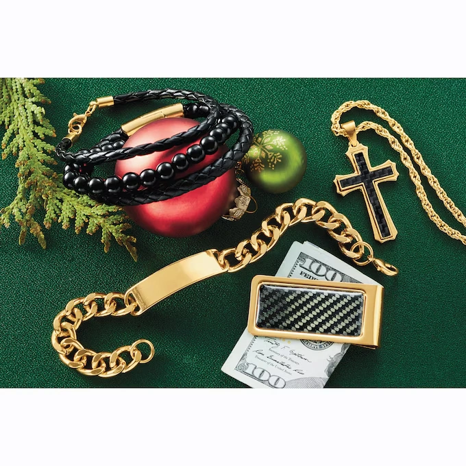 Men's Cross Pendant, 4-Piece Bracelet & Money Clip Set