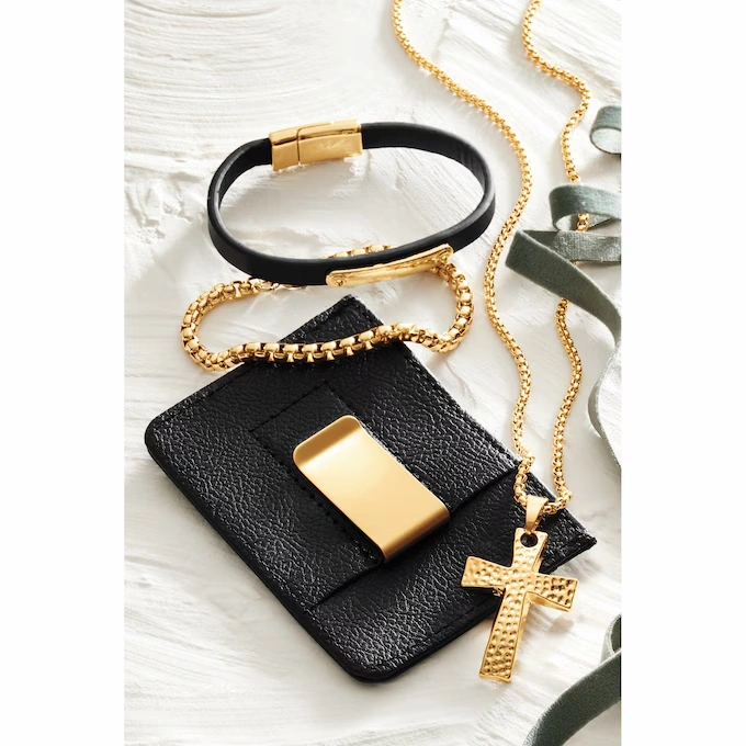 Men's 4-Piece Pendant, Bracelet & Wallet Set 1 Men's 4-Piece Pendant, Bracelet & Wallet Set