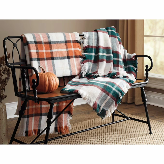 Wool-Blend Plaid Blanket