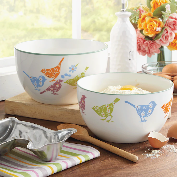 Set of 2 Floral Bird Mixing Bowls