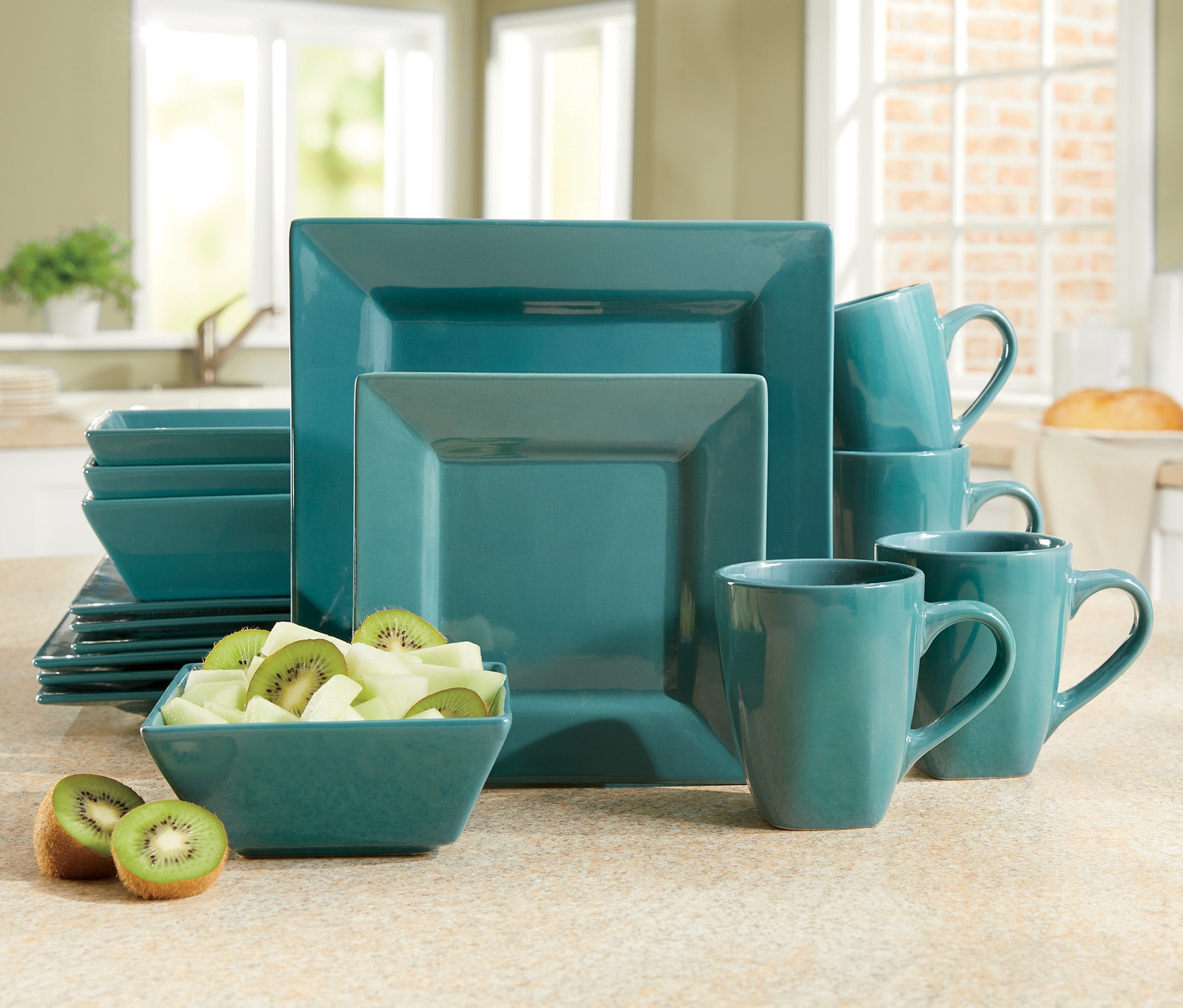16-Piece Modern Square Dinnerware Set in Solid Colors