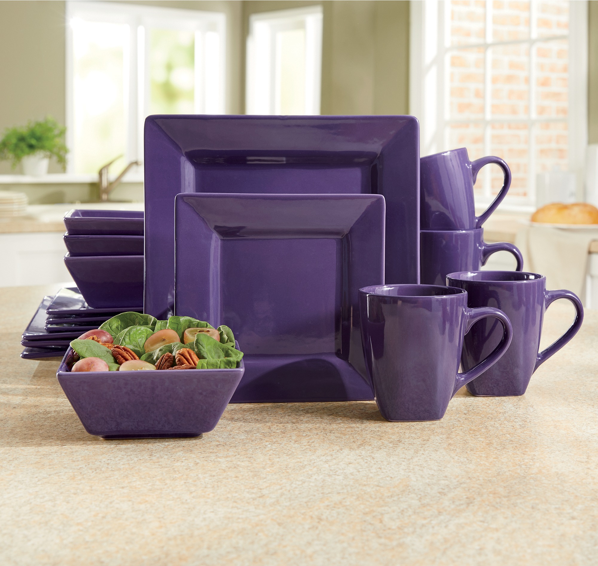 16-Piece Modern Square Dinnerware Set in Solid Colors