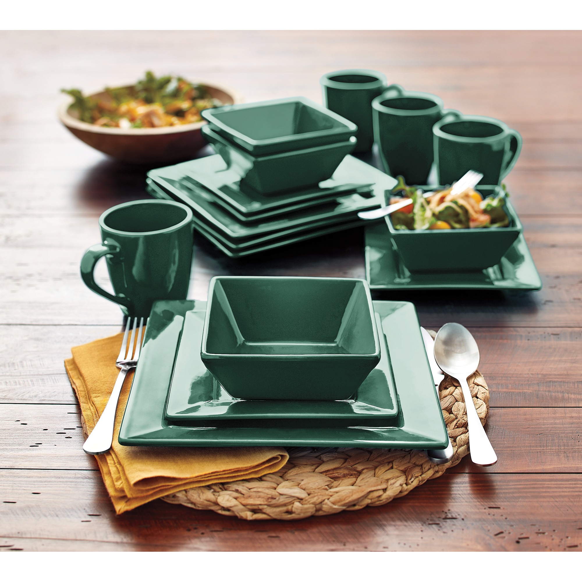 16-Piece Modern Square Dinnerware Set in Solid Colors