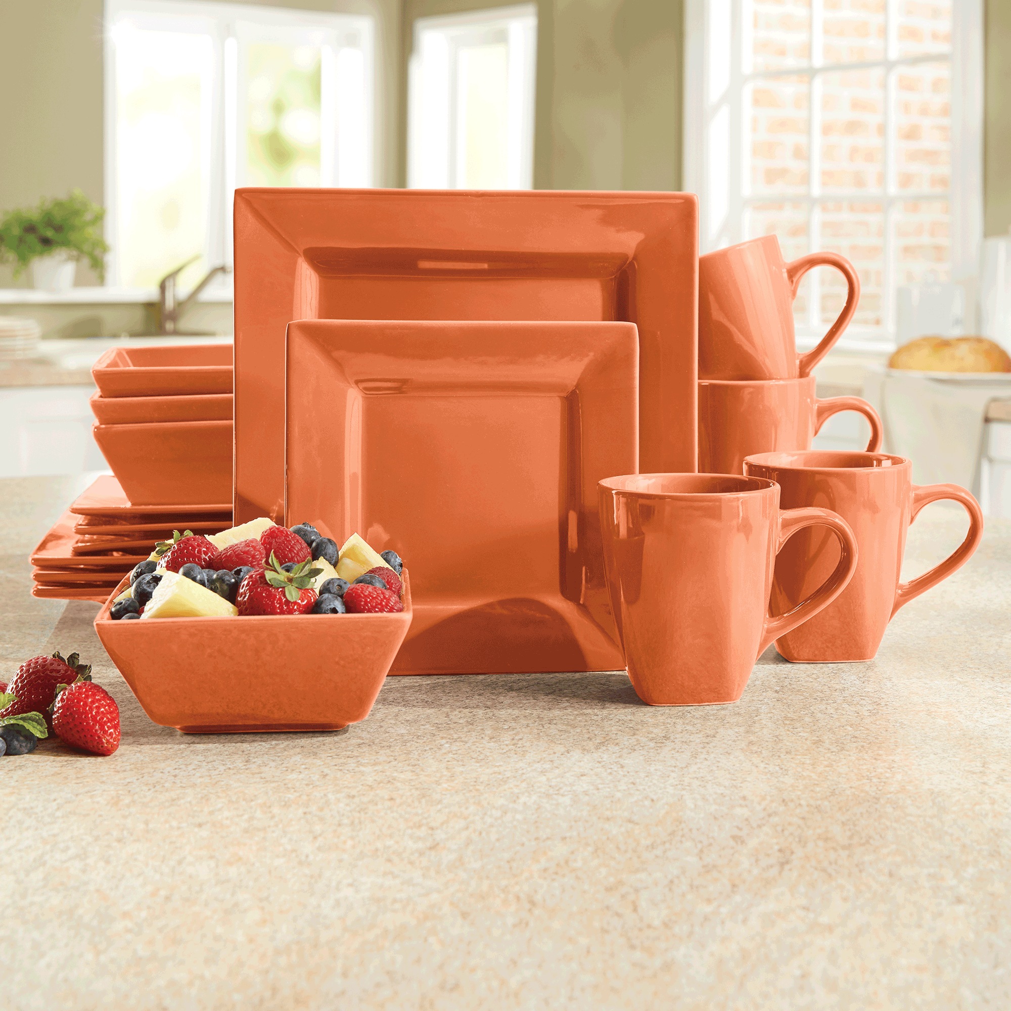 16-Piece Modern Square Dinnerware Set in Solid Colors