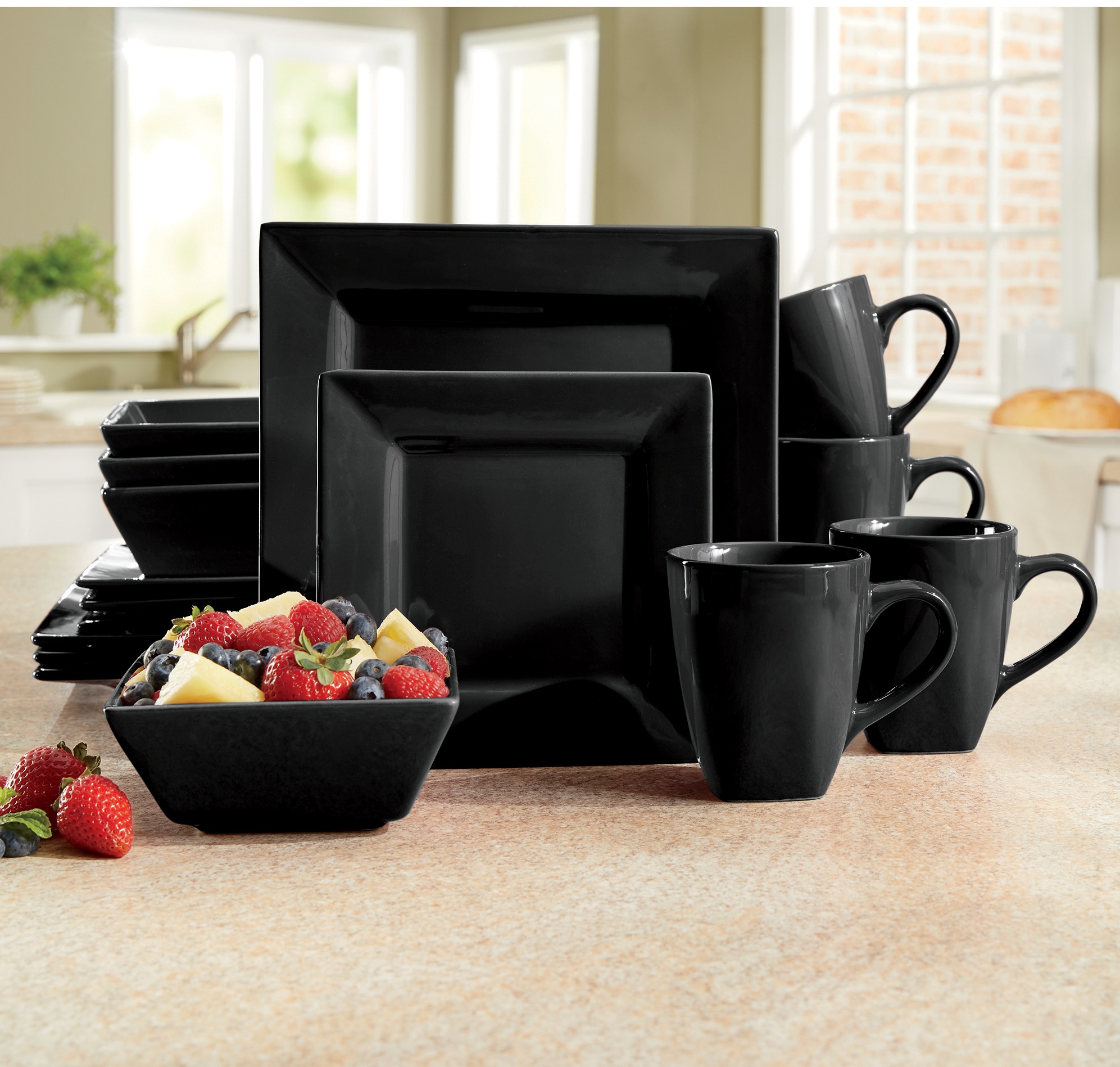 16-Piece Modern Square Dinnerware Set in Solid Colors