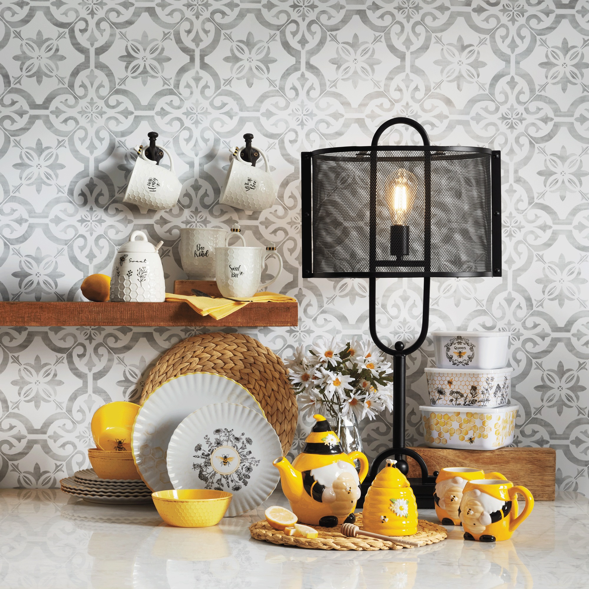 12-Piece Honeycomb Bee Melamine Dinnerware Set
