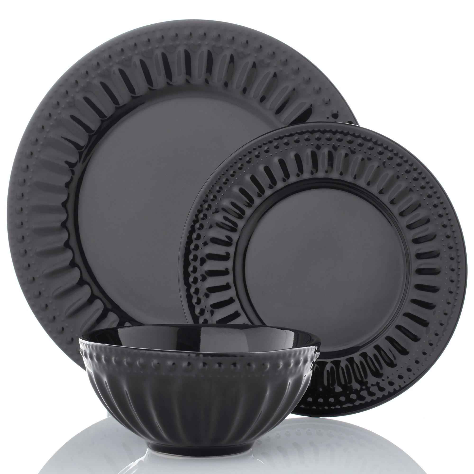 12-Piece Embossed Round Dinnerware Set 1 12-Piece Embossed Round Dinnerware Set