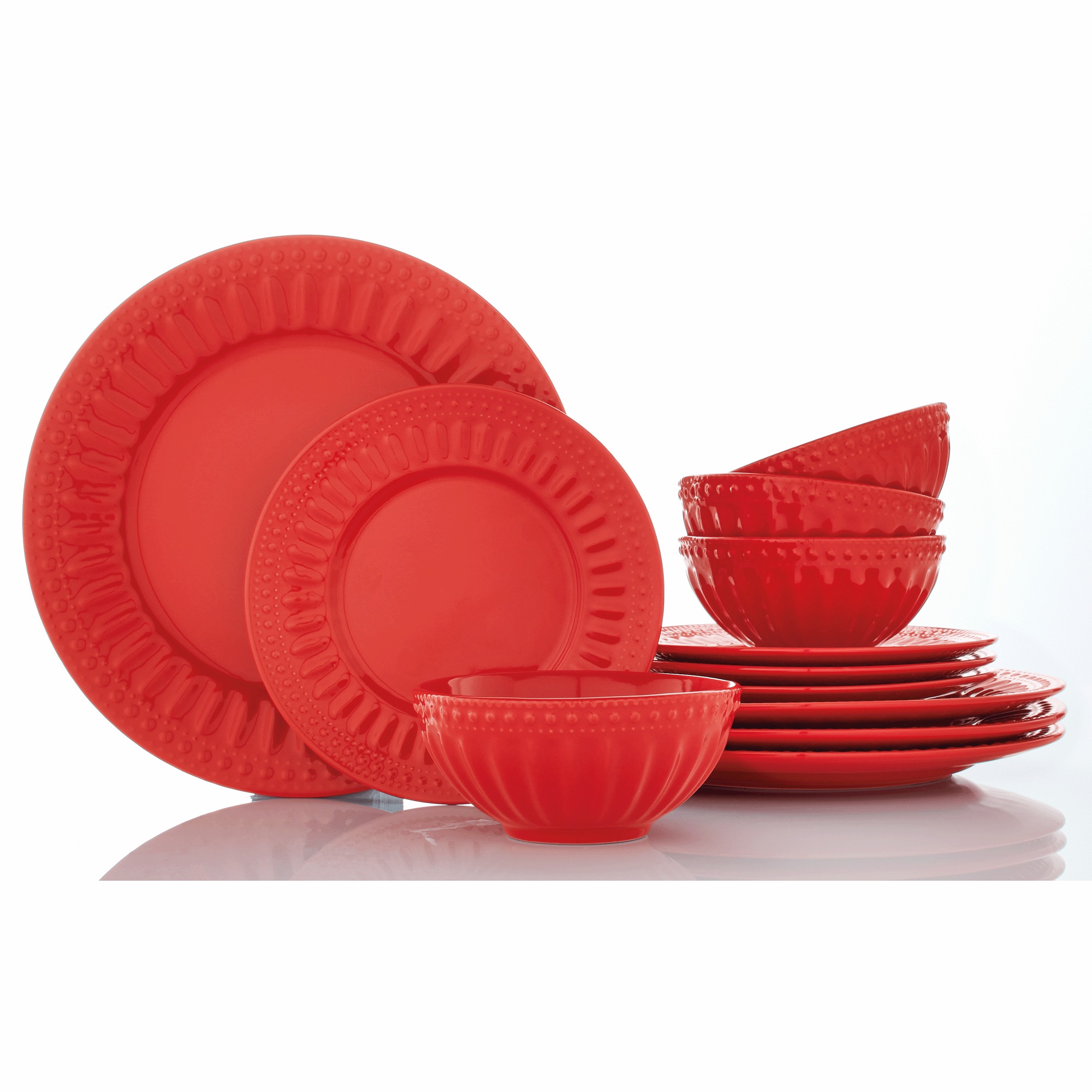 12-Piece Embossed Round Dinnerware Set 2 12-Piece Embossed Round Dinnerware Set