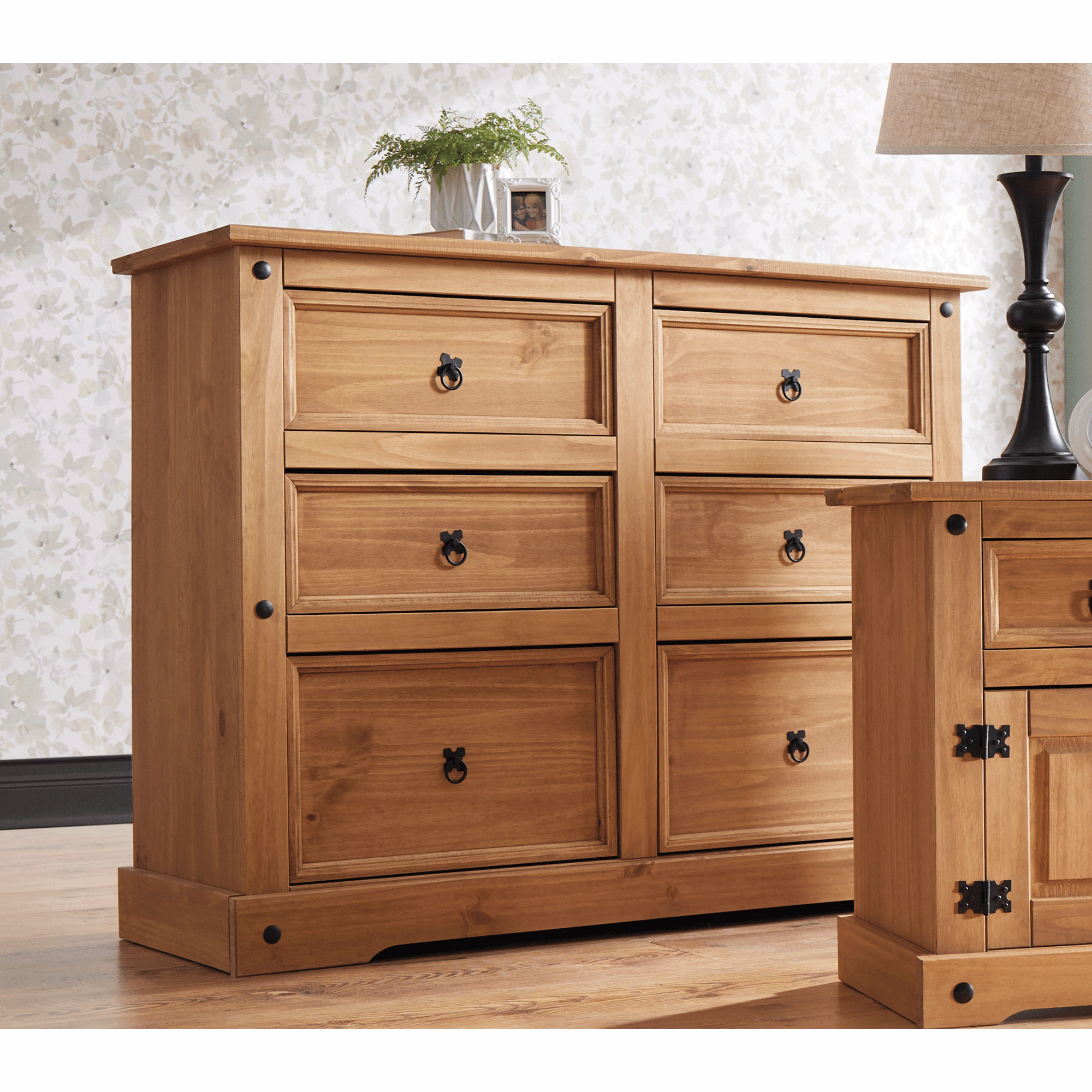Arden 6-Drawer Wide Pine Dresser