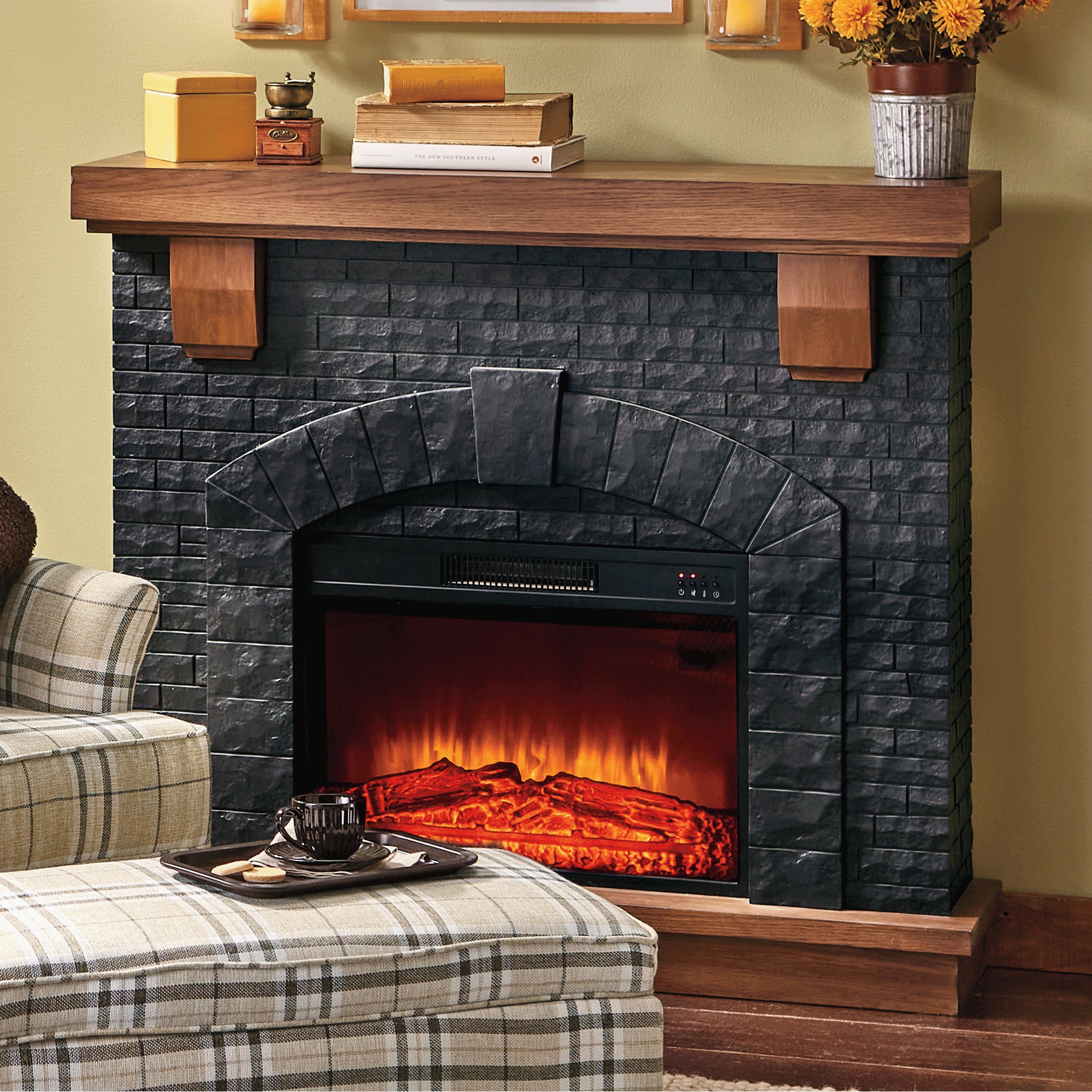 Black Faux-Brick Fireplace 1 Black Faux-Brick Fireplace