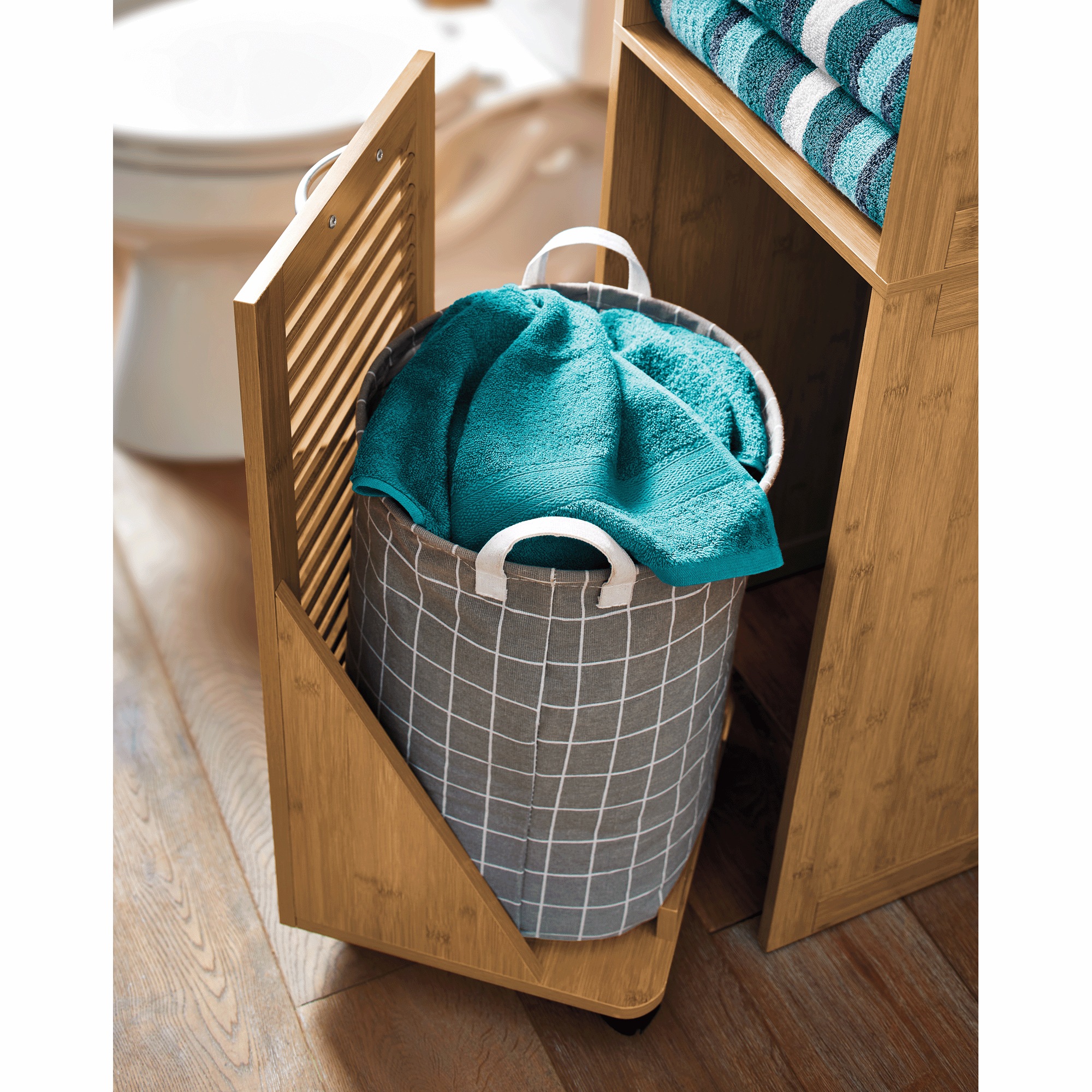 Bamboo-Finish Hamper Cabinet