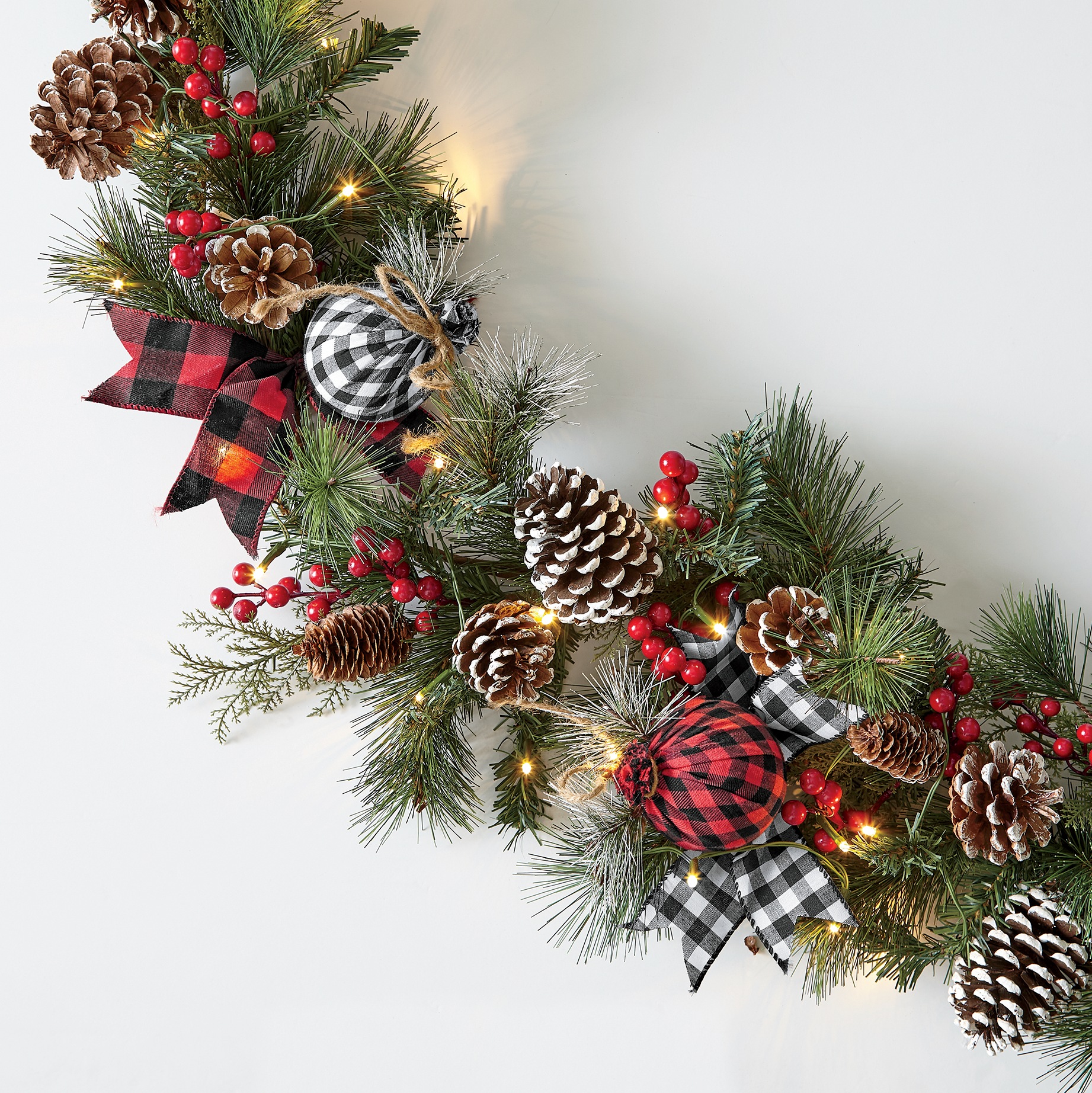 Plaid Ribbon and Pinecone Garland