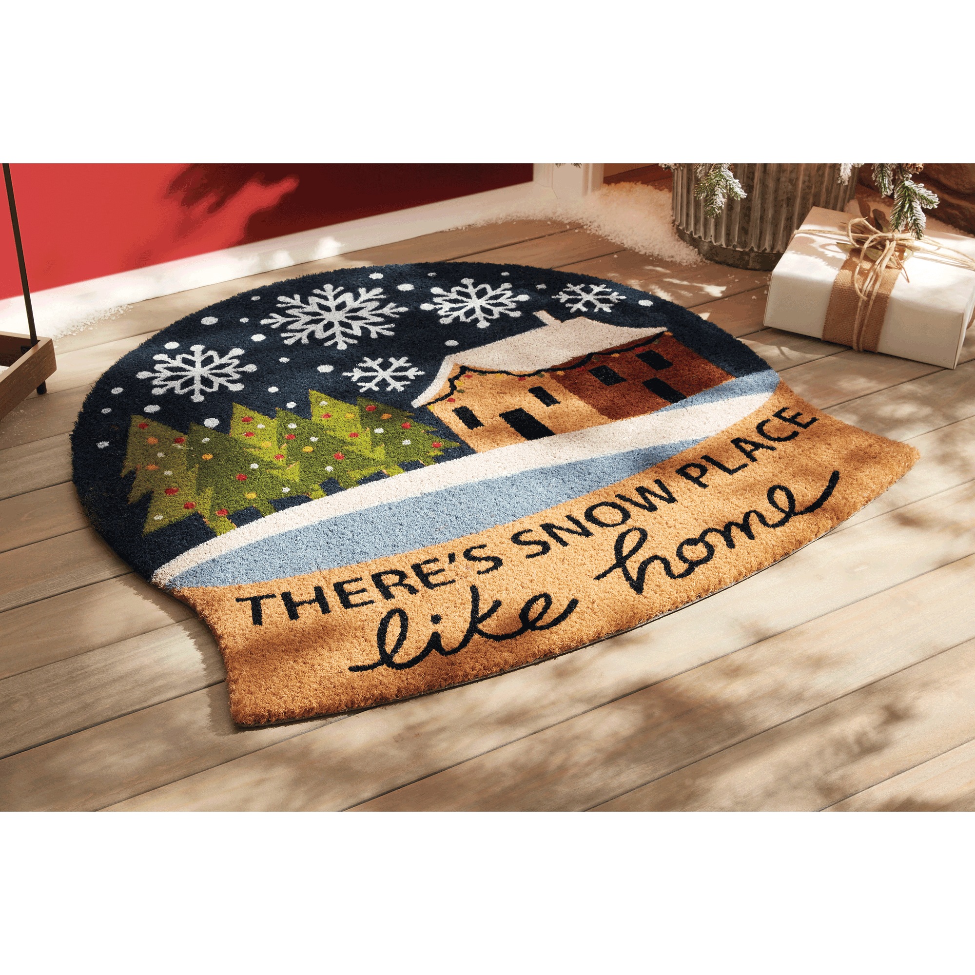LED Snow Globe-Shaped Coir Indoor/Outdoor Mat