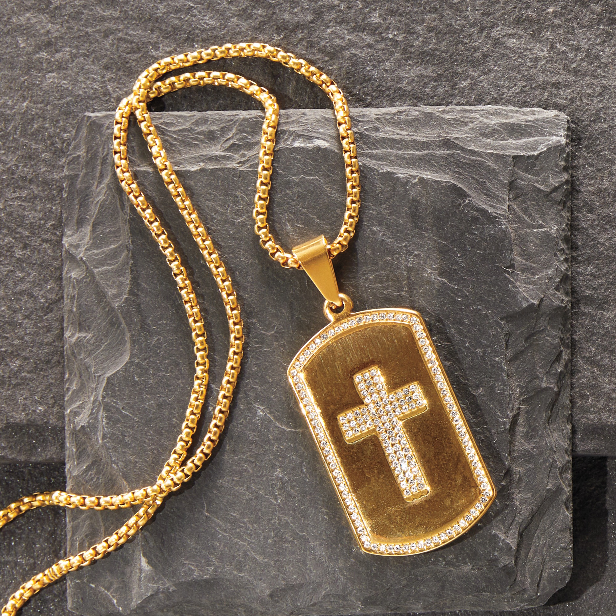 Majesty Crystal Cross Dog Tag Pendant