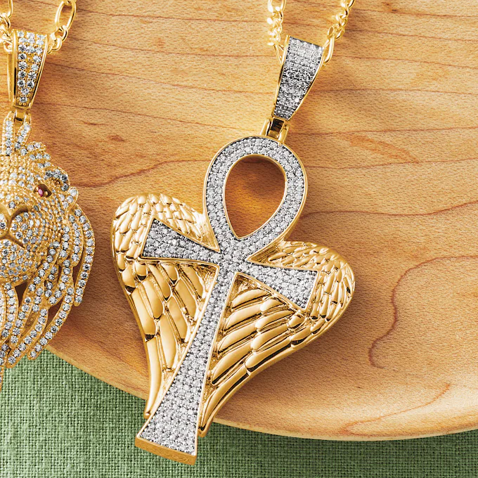 Ankh Cross/Wings Crystal Pendant
