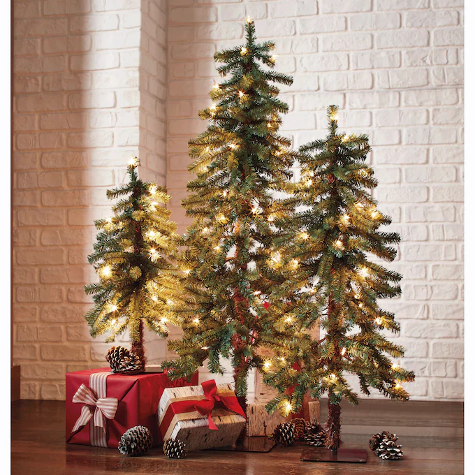 Set of 3 Lighted Alpine Trees