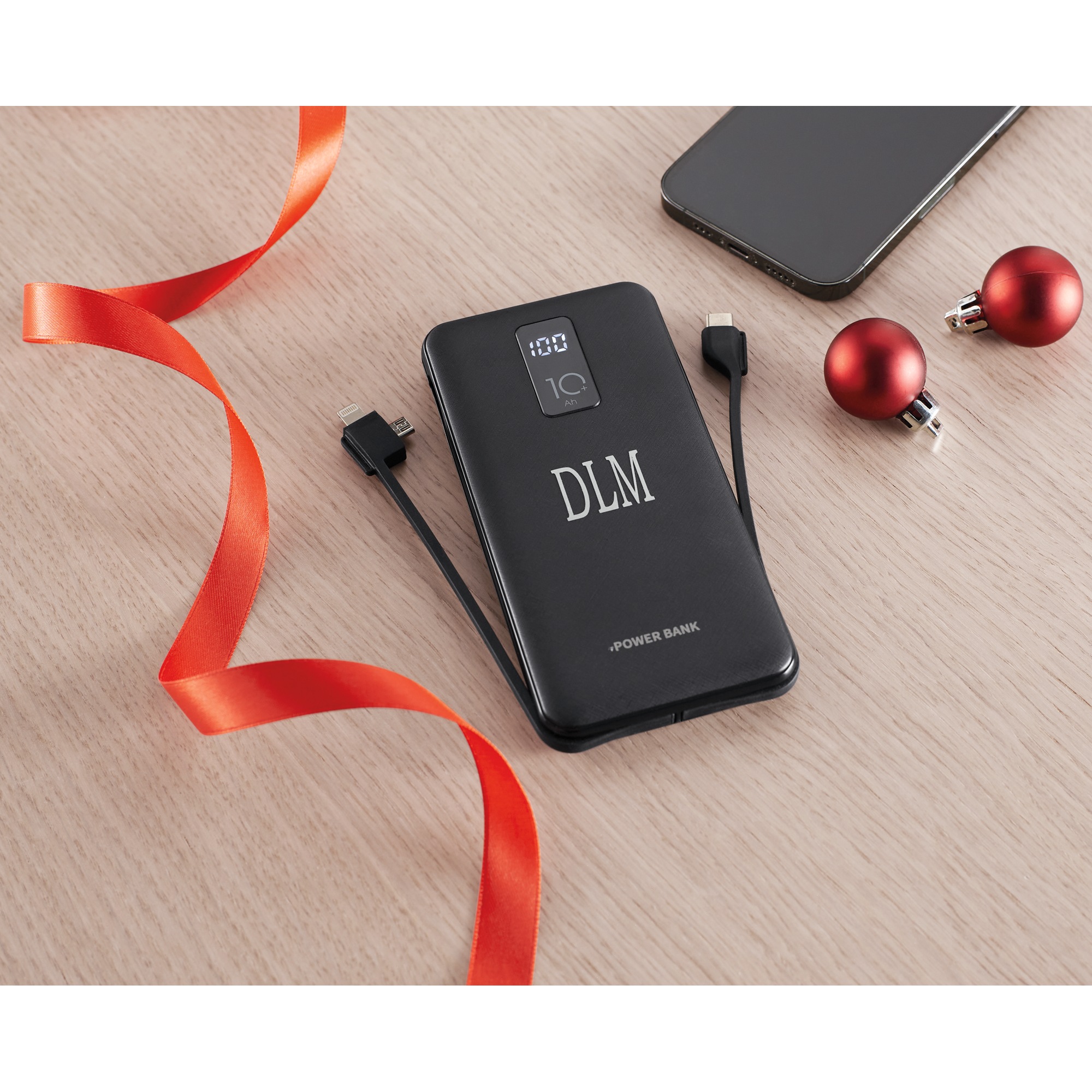 10,000mAh Portable Power Bank with Built-In USB-C, Micro USB and Lightning Cables