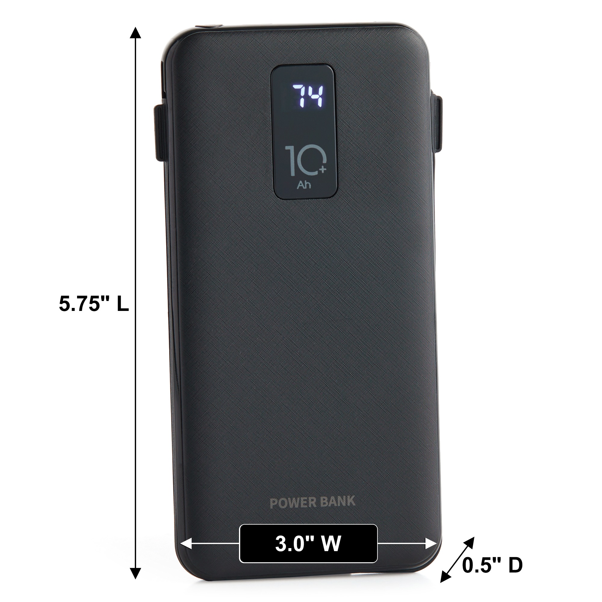 10,000mAh Portable Power Bank with Built-In USB-C, Micro USB and Lightning Cables