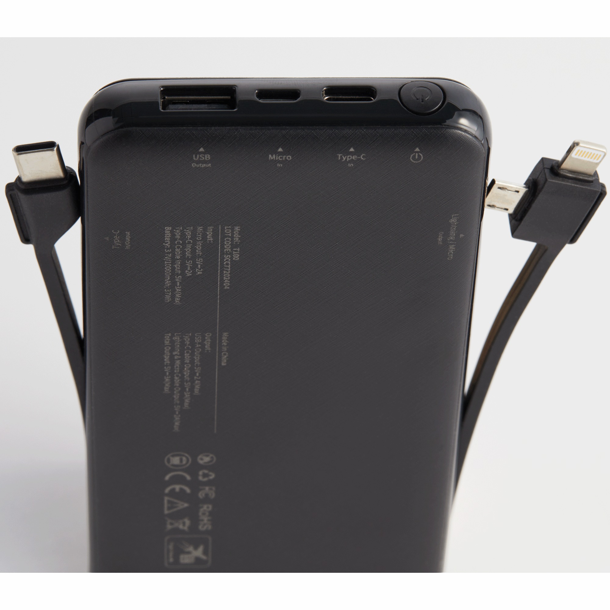 10,000mAh Portable Power Bank with Built-In USB-C, Micro USB and Lightning Cables 5 10,000mAh Portable Power Bank with Built-In USB-C, Micro USB and Lightning Cables