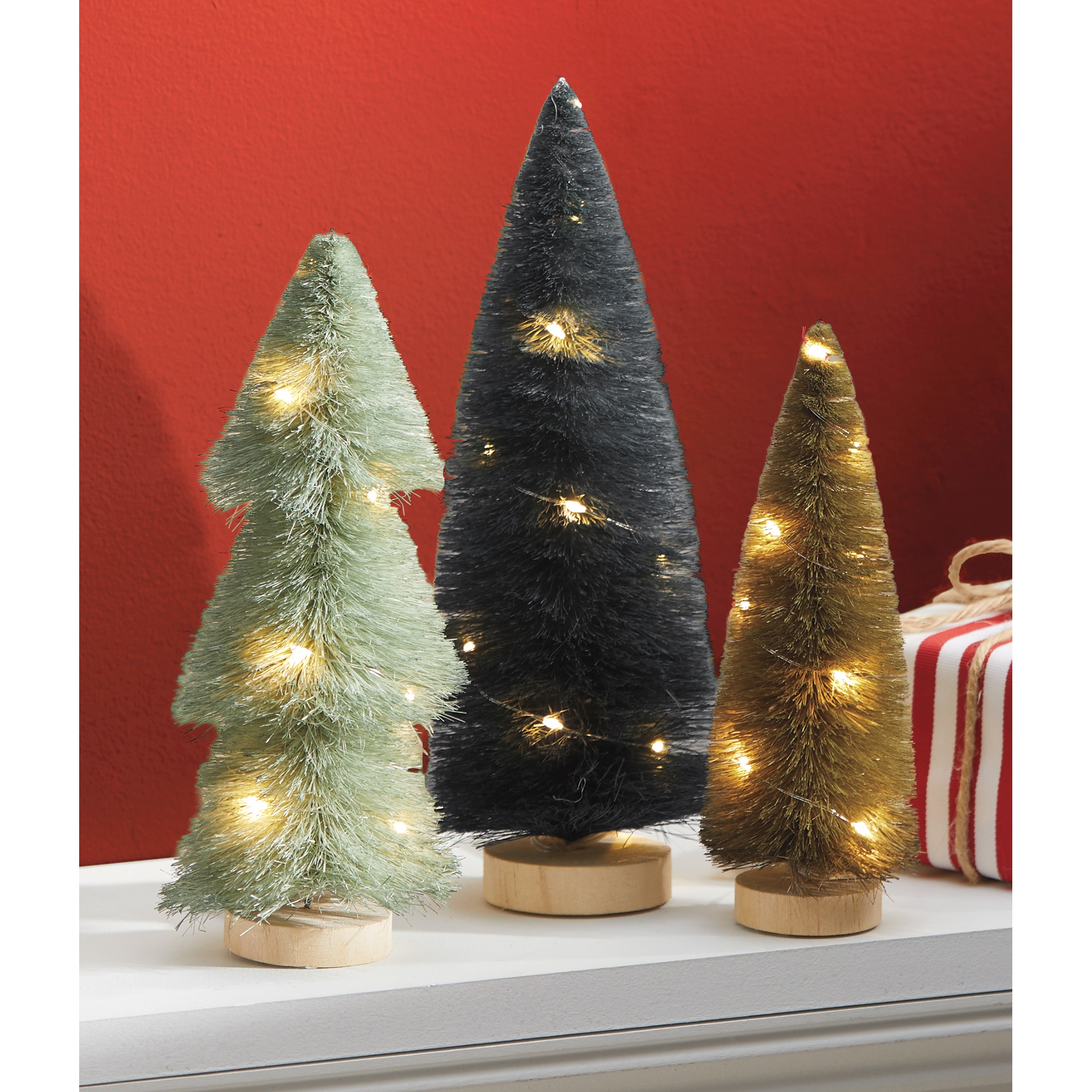 Set of 3 Lit Bottlebrush Trees