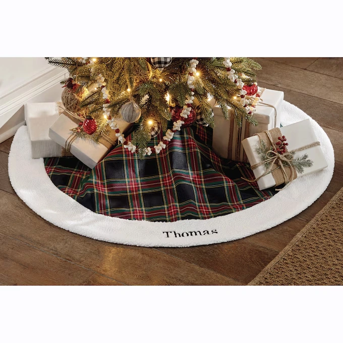 Plaid Tree Skirt with Sherpa Trim