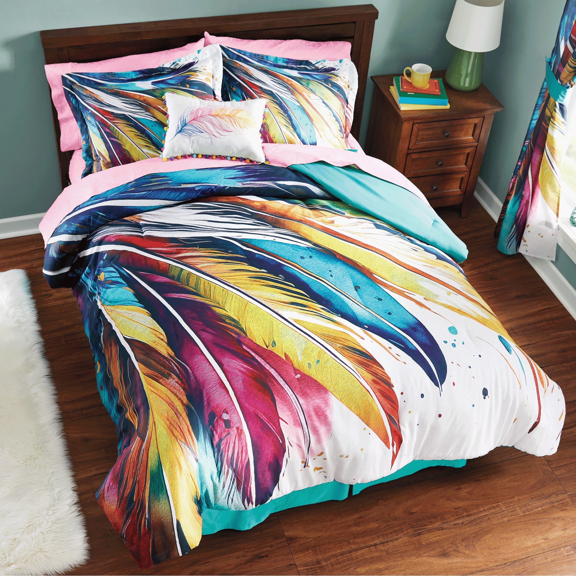Feathers 4-piece Comforter Set, Accent Pillow and Window Treatments