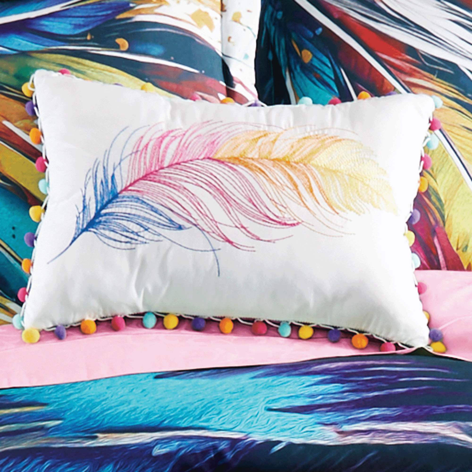 Feathers 4-piece Comforter Set, Accent Pillow and Window Treatments