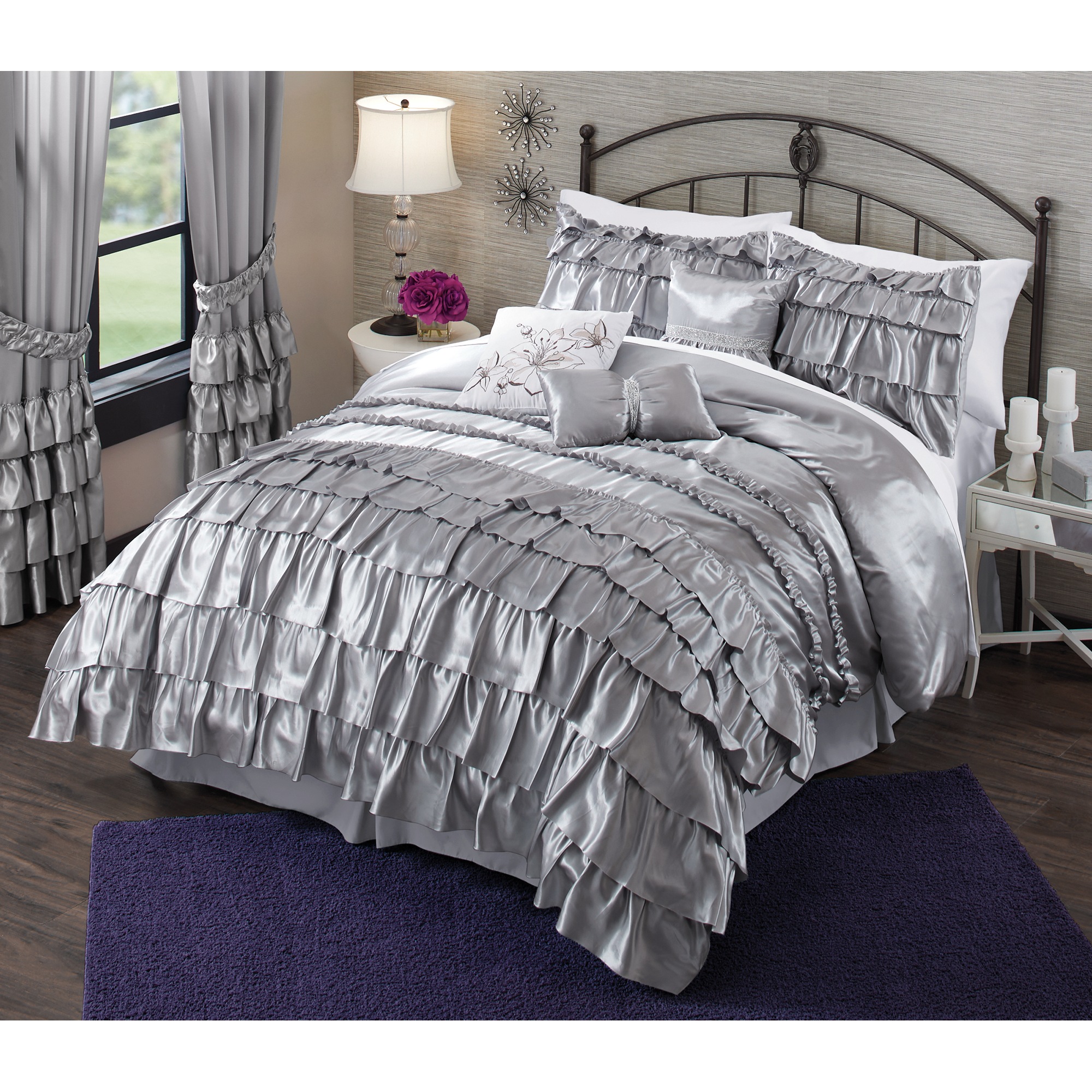 Bella Satin Ruffled 7-Piece Comforter Set and 5-Piece Window Set
