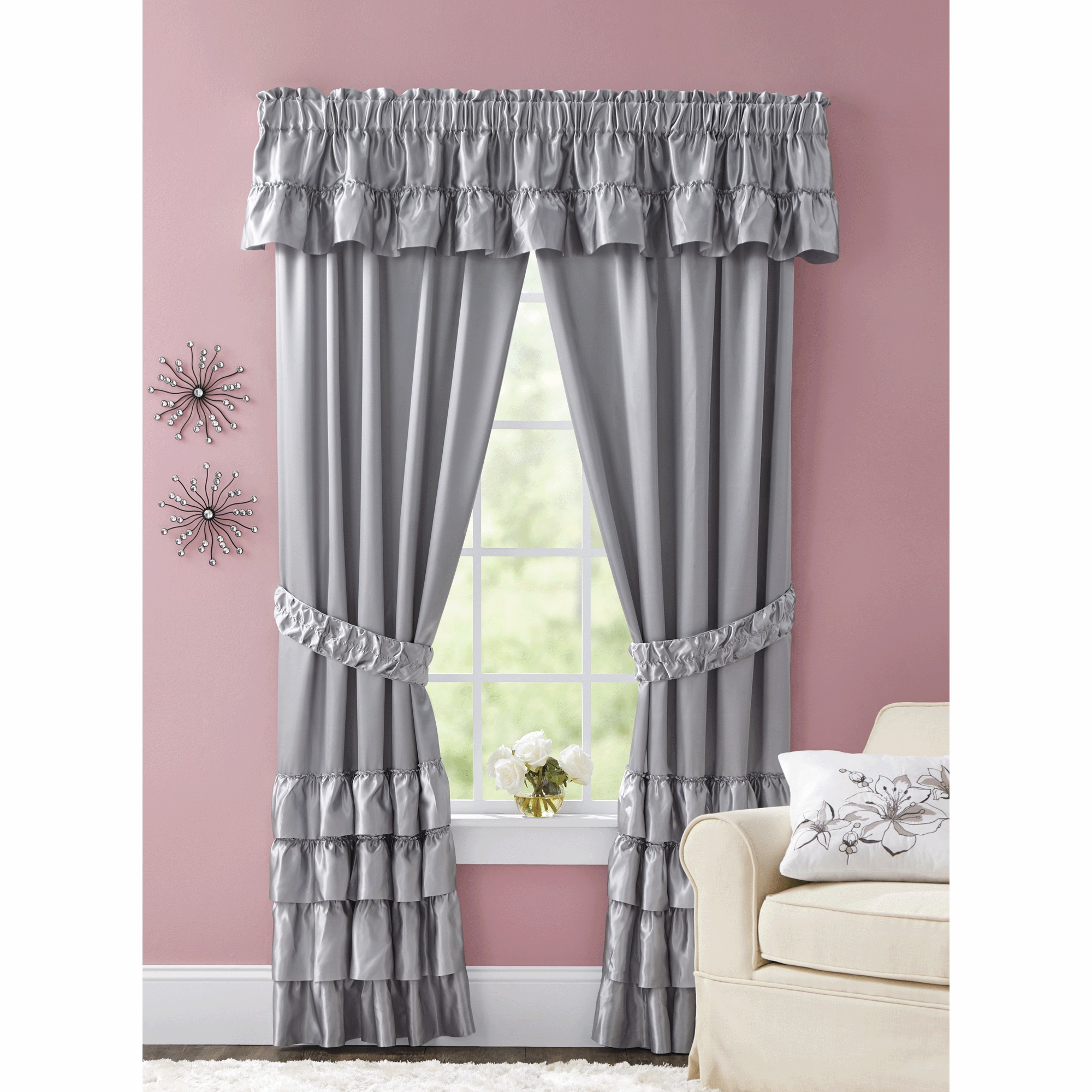 Bella Satin Ruffled 7-Piece Comforter Set and 5-Piece Window Set