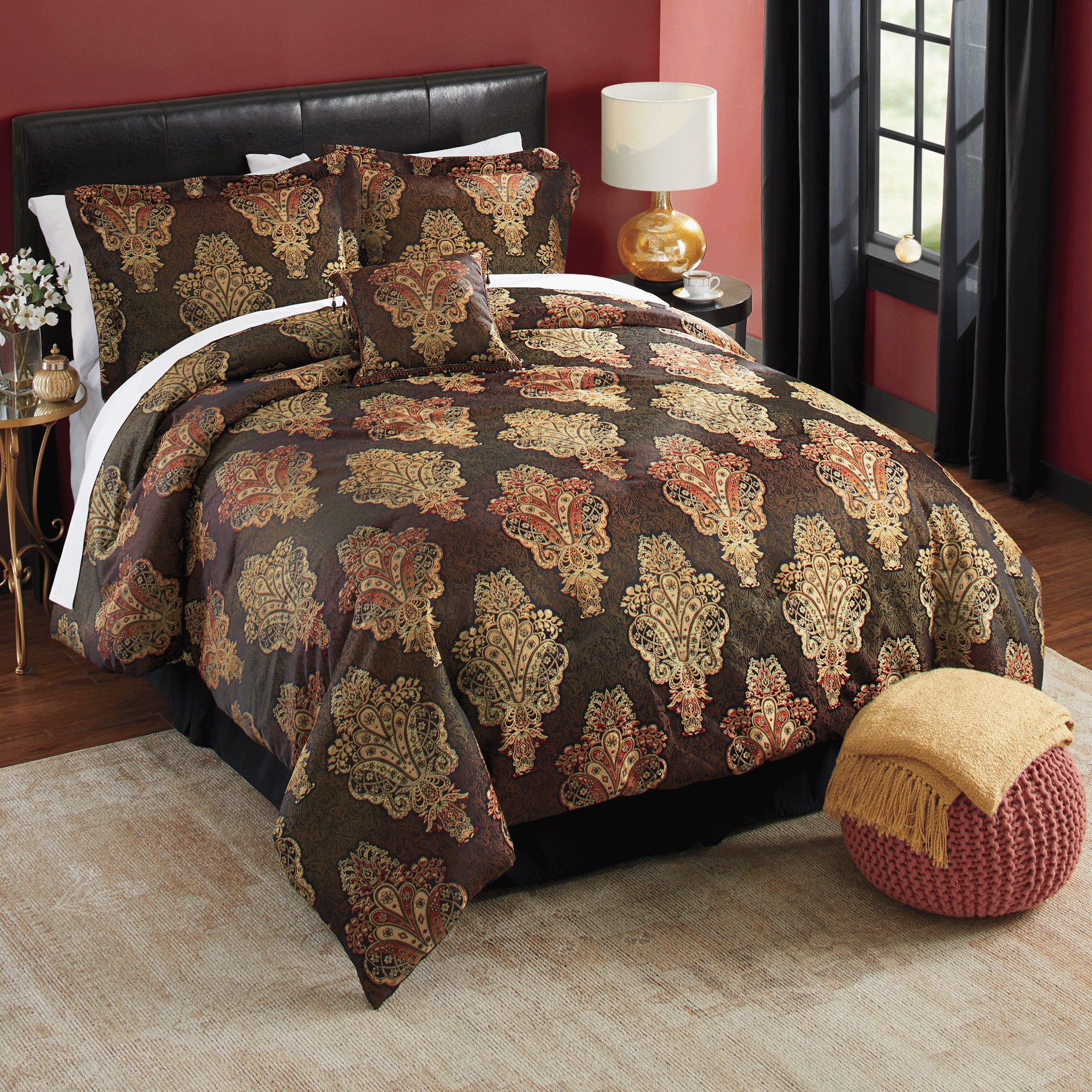 Zarah 4-Piece Jacquard Comforter Set and Window Treatments