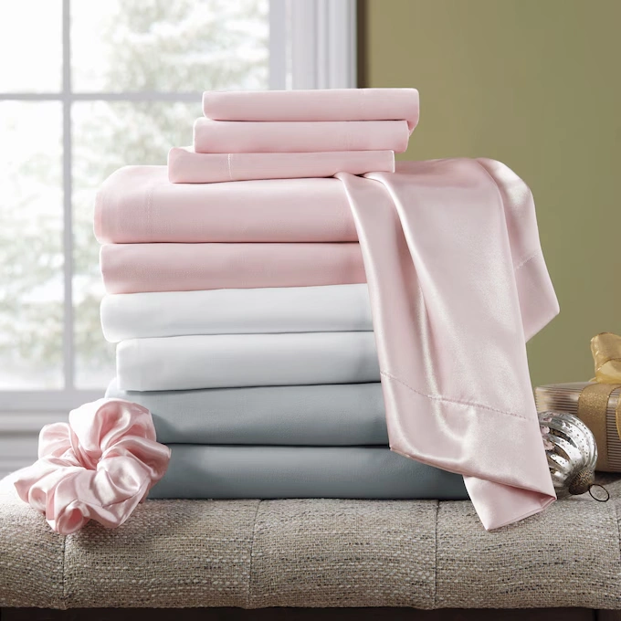 Microfiber Sheet Set with Satin Pillowcases and Hair Tie 1 Microfiber Sheet Set with Satin Pillowcases and Hair Tie