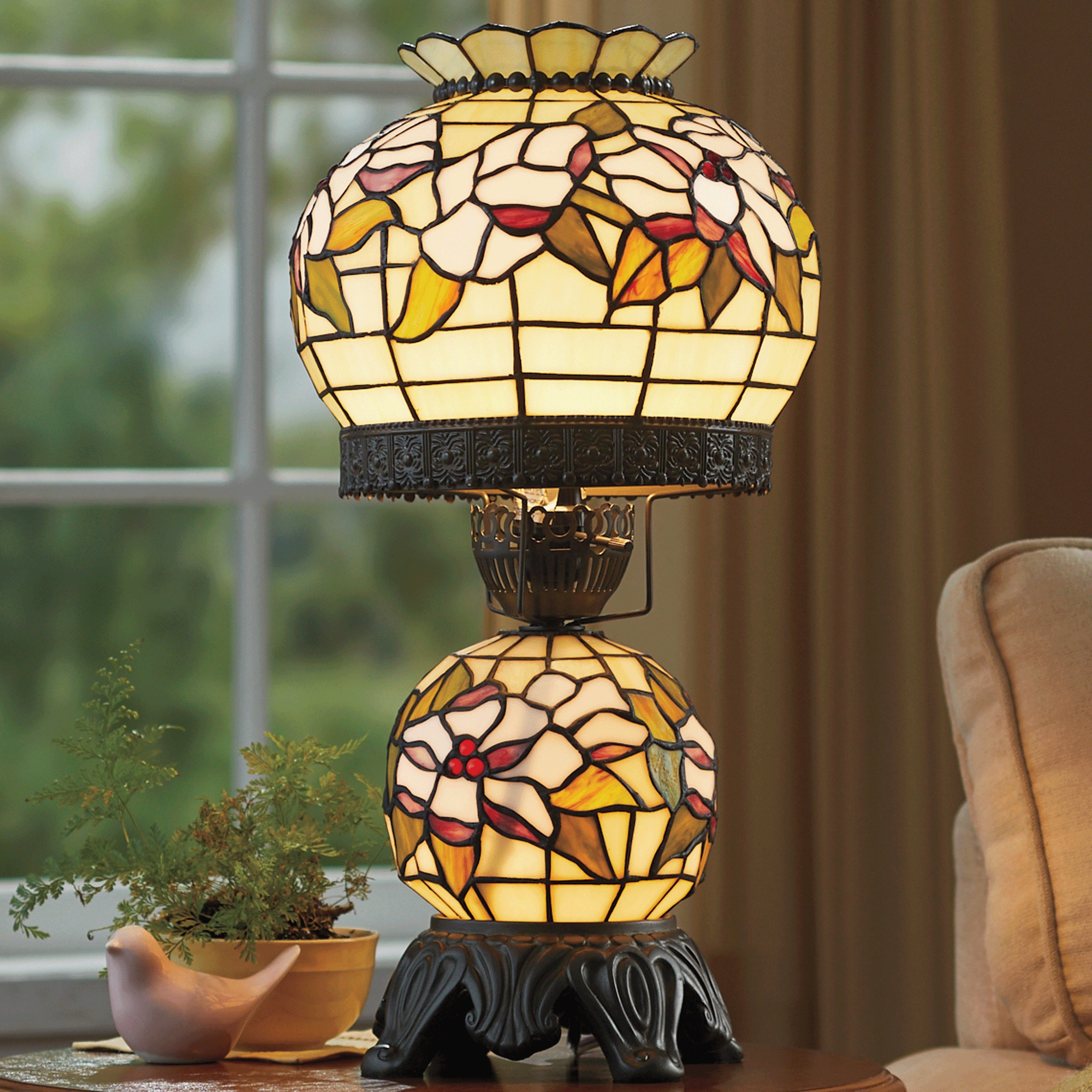 Stained Glass Magnolia Hurricane Lamp