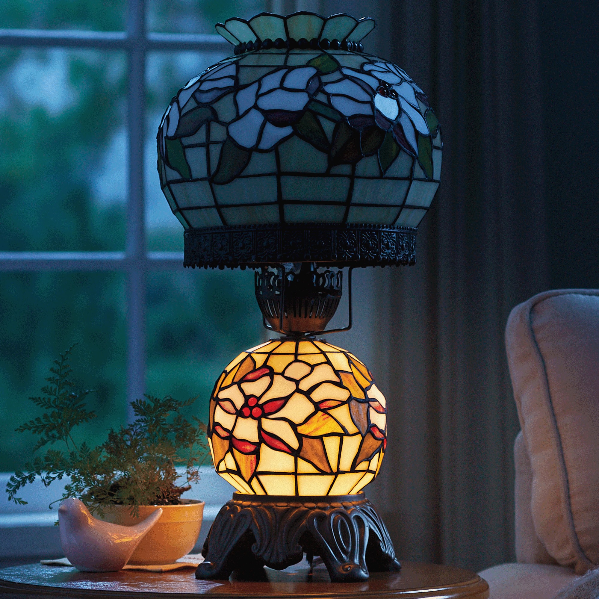 Stained Glass Magnolia Hurricane Lamp