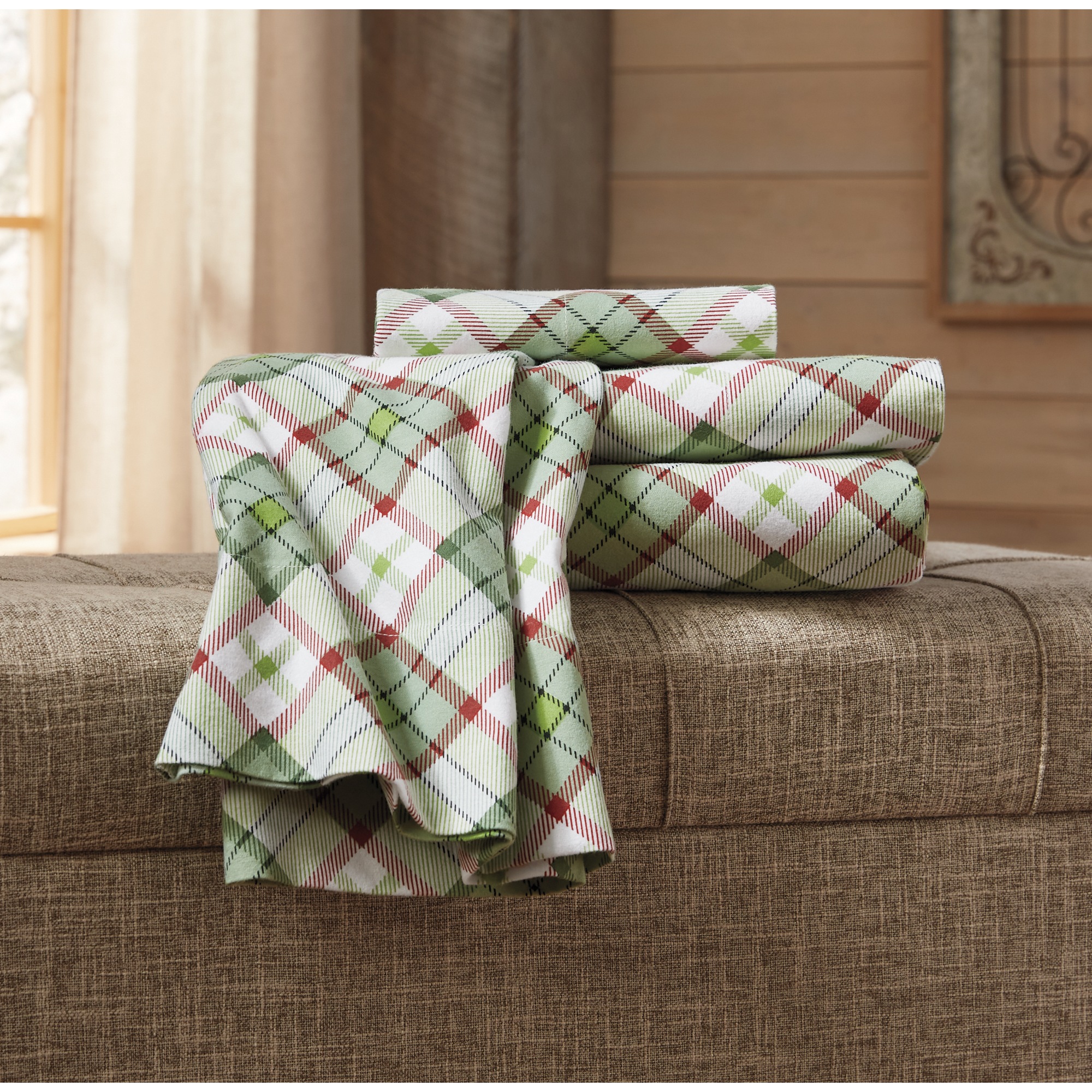 Green Plaid Flannel Sheet Set