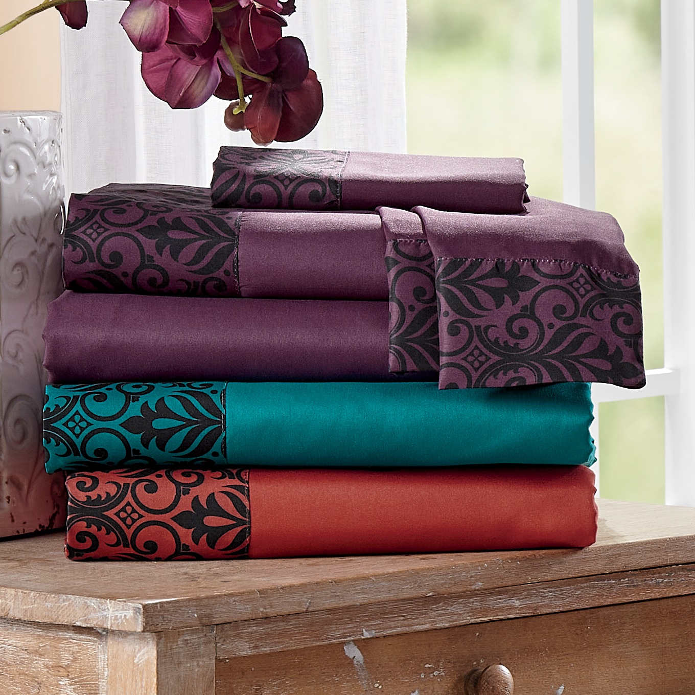 Color Connection Damask Microfiber Sheet Set