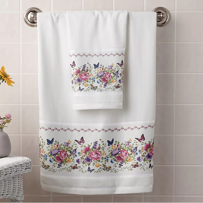 2-Piece Butterfly Floral Bath Towel Set