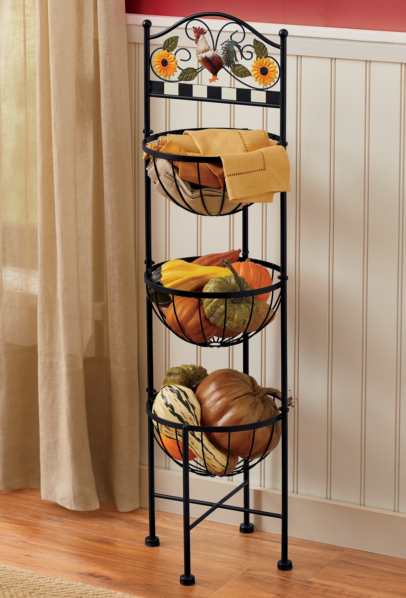 Sunflower Rooster 3-Tier Basket