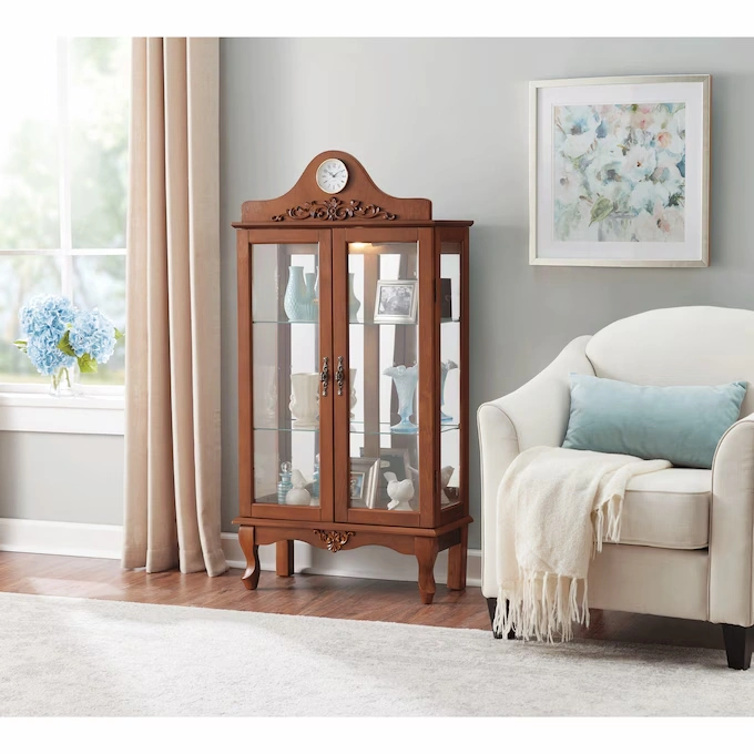 Lit Clock Curio Cabinet