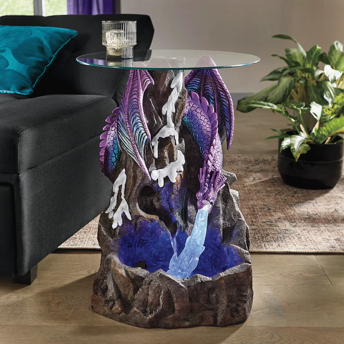 Lit Ice Dragon Fountain Accent Table