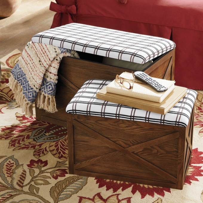 Set of 2 Nesting Windowpane Ottomans