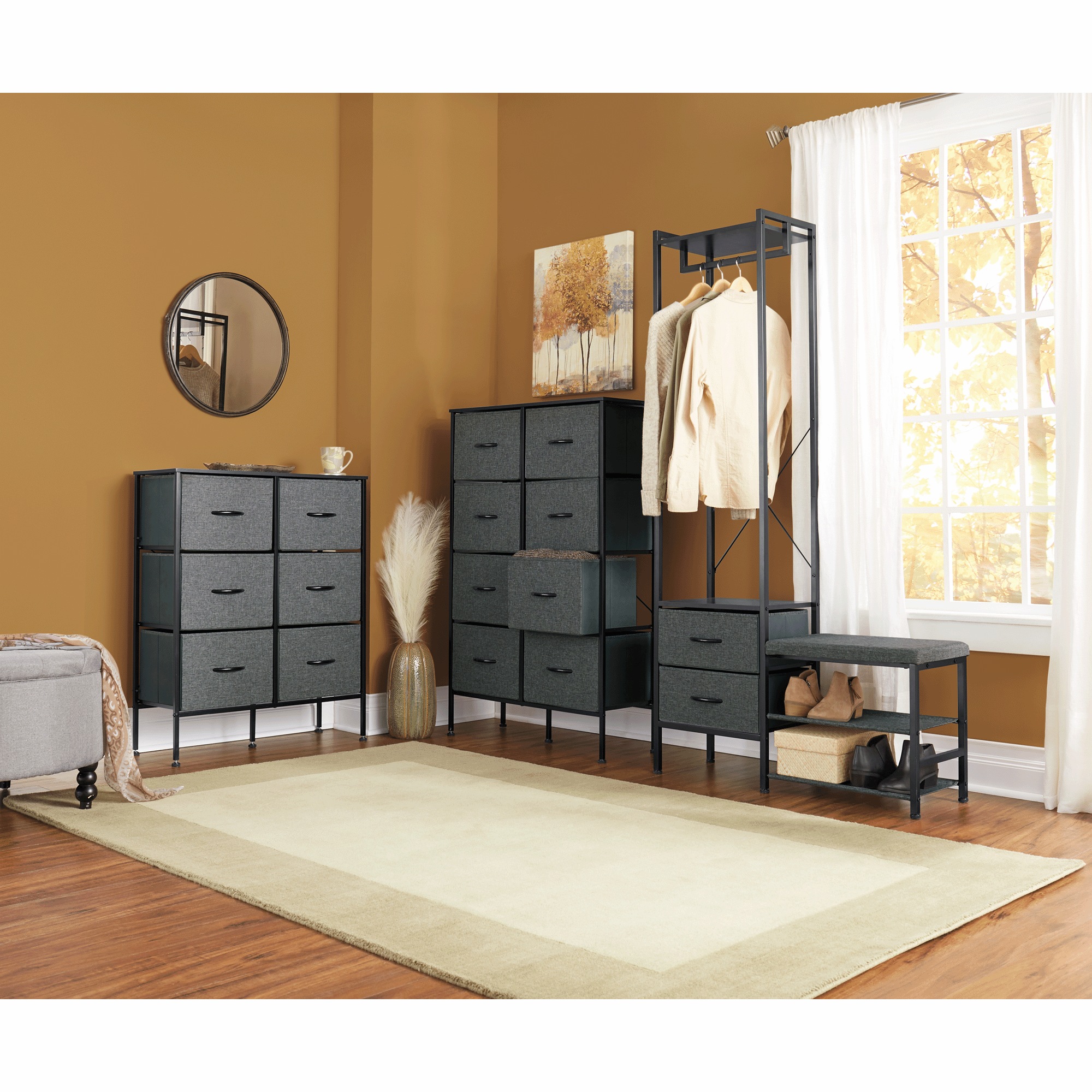 Beckett Storage Furniture and Garment Rack & Shoe Bench
