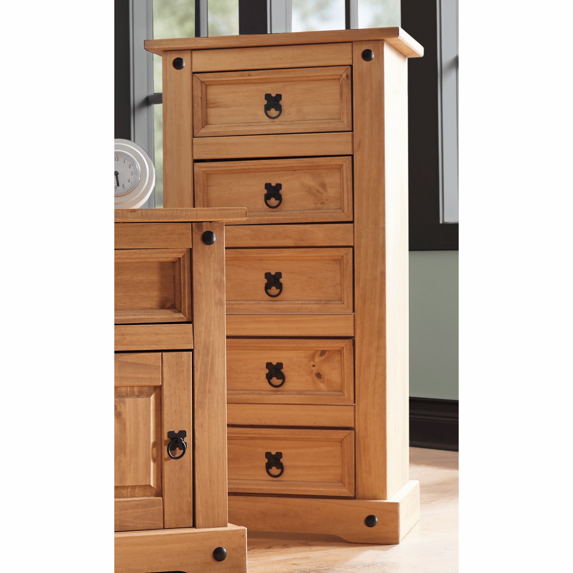 Arden 5-Drawer Narrow Pine Dresser