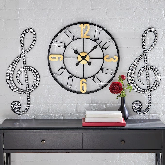 3-Piece Gem Music Notes Clock Set