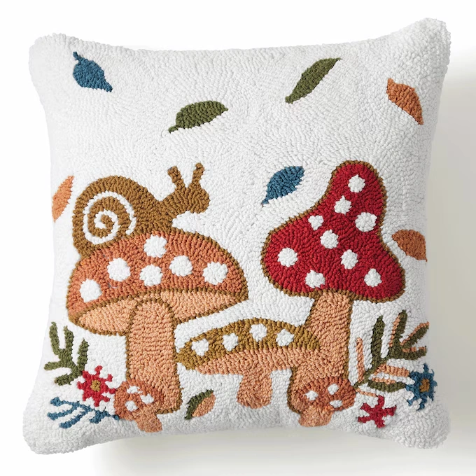 Hand Hooked Mushroom Pillow