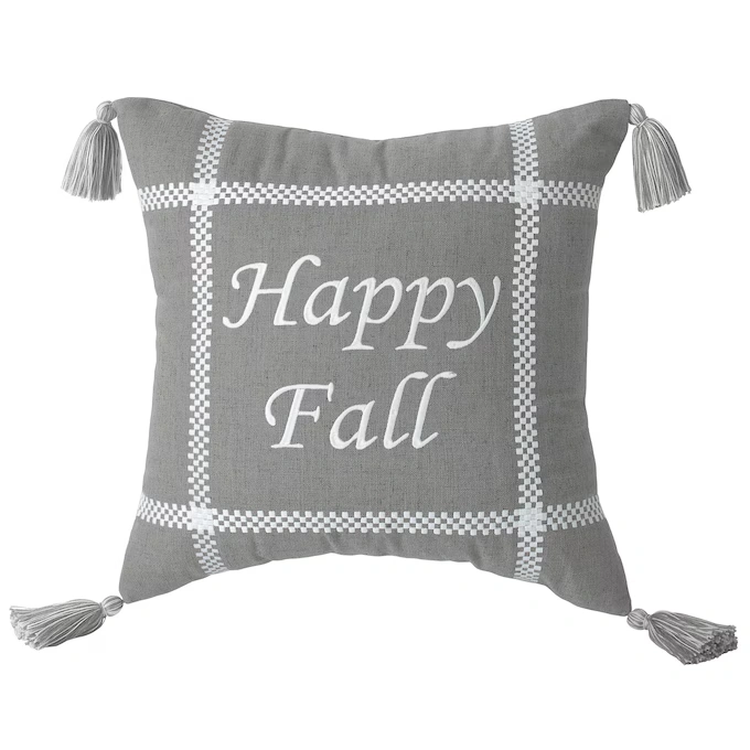 Gray Plaid Happy Fall Accent Pillow 1 Gray Plaid Happy Fall Accent Pillow
