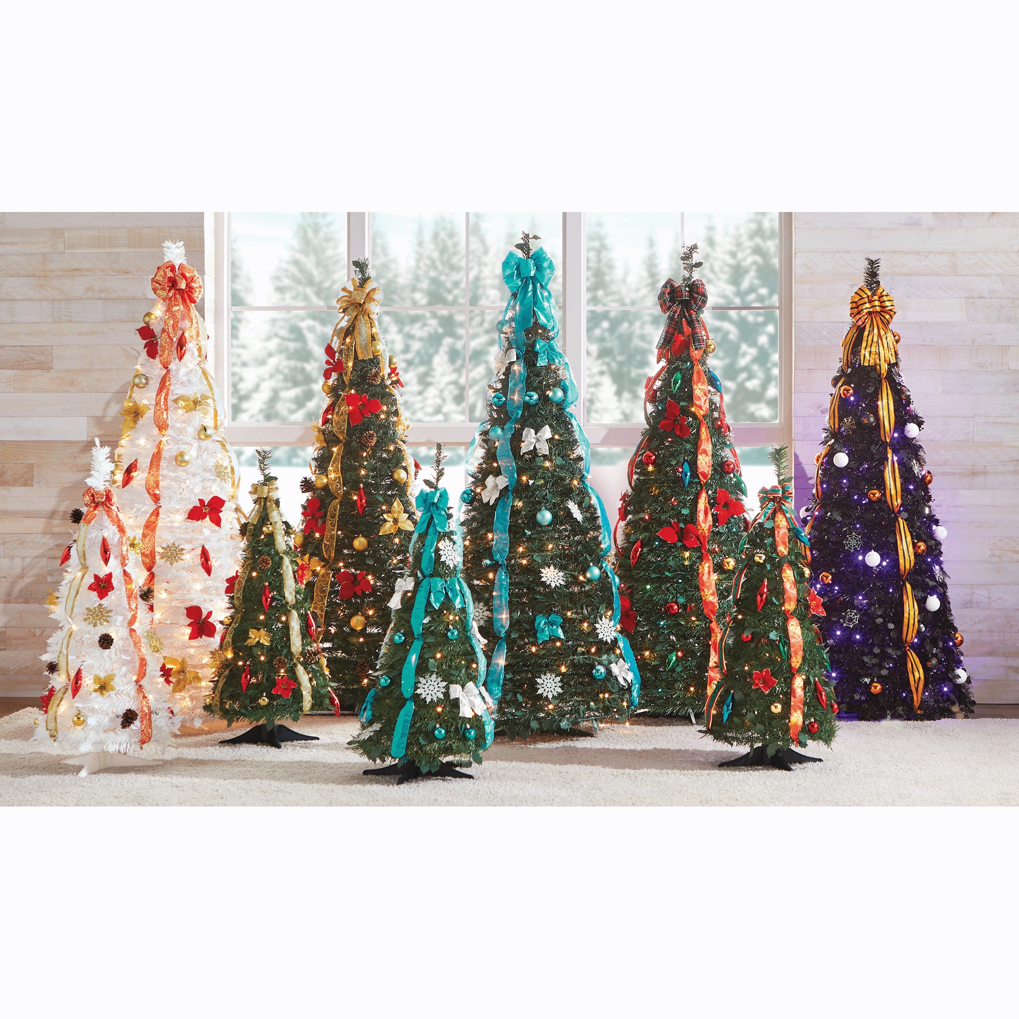 Holiday 6-Foot Pre-Lit Pop-Up Tree and 3' Poinsettia Pop-Up Tree