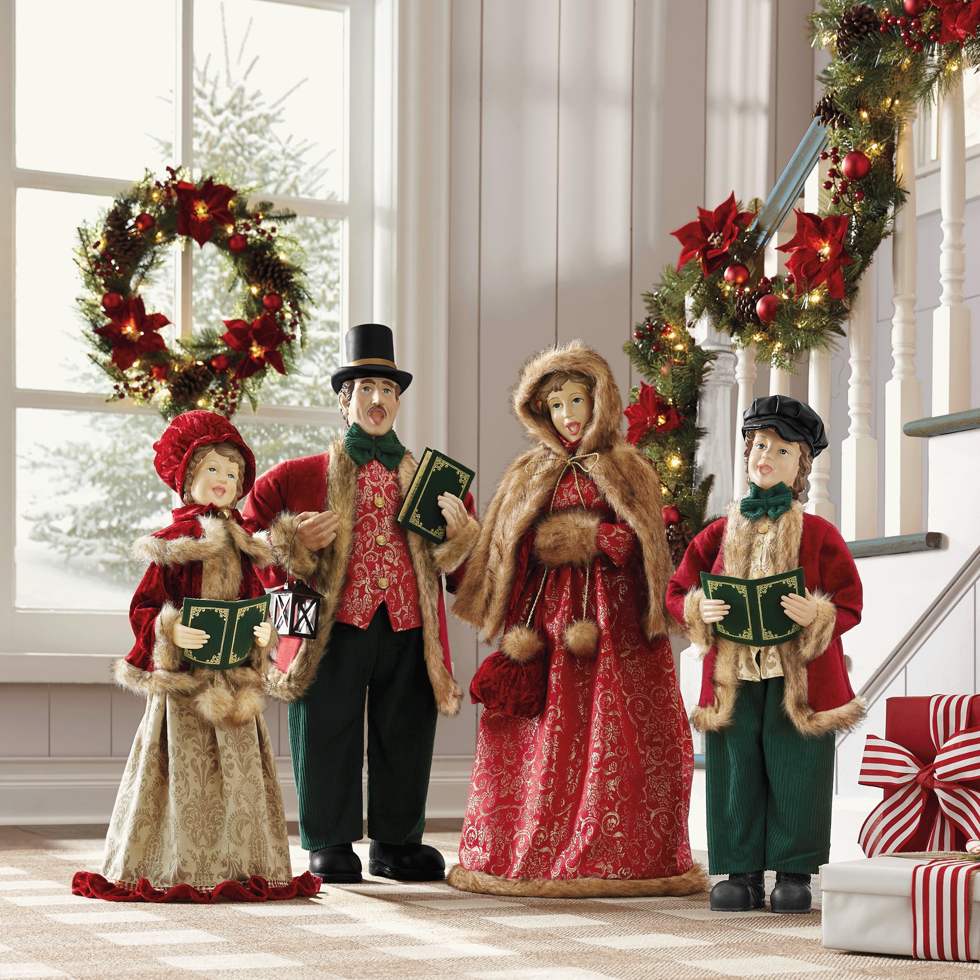 Lit Poinsettia & Berry Wreath and Garland
